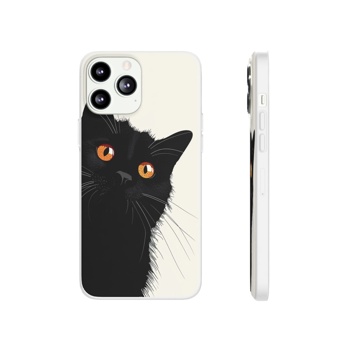 iPhone Flexi Case - Black Cat Orange Eyes Illustration