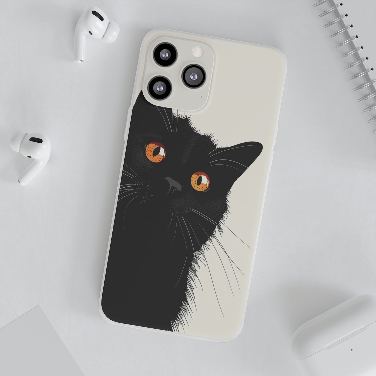 iPhone Flexi Case - Black Cat Orange Eyes Illustration