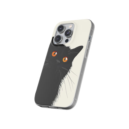 iPhone Flexi Case - Black Cat Orange Eyes Illustration