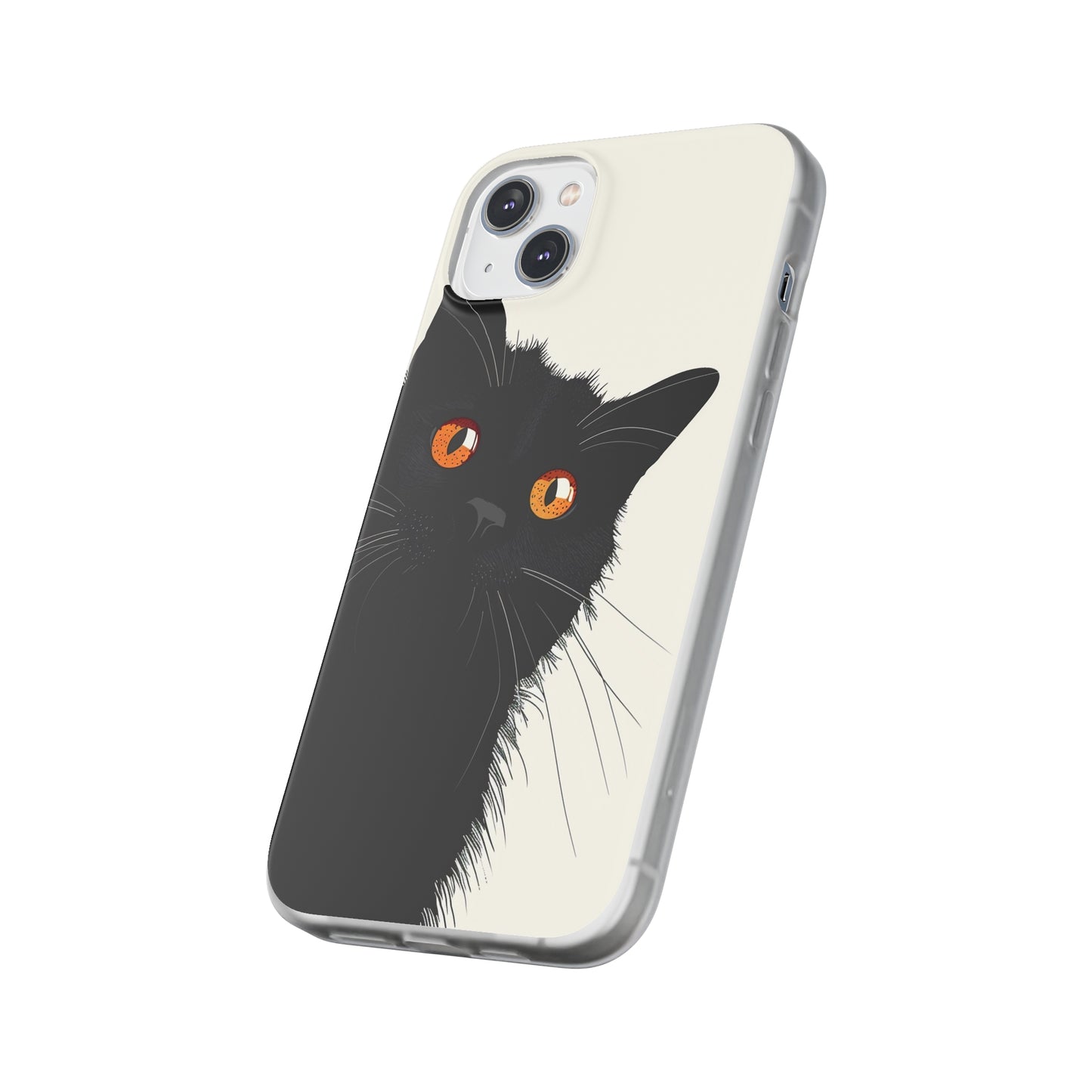 iPhone Flexi Case - Black Cat Orange Eyes Illustration