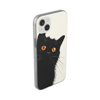 iPhone Flexi Case - Black Cat Orange Eyes Illustration