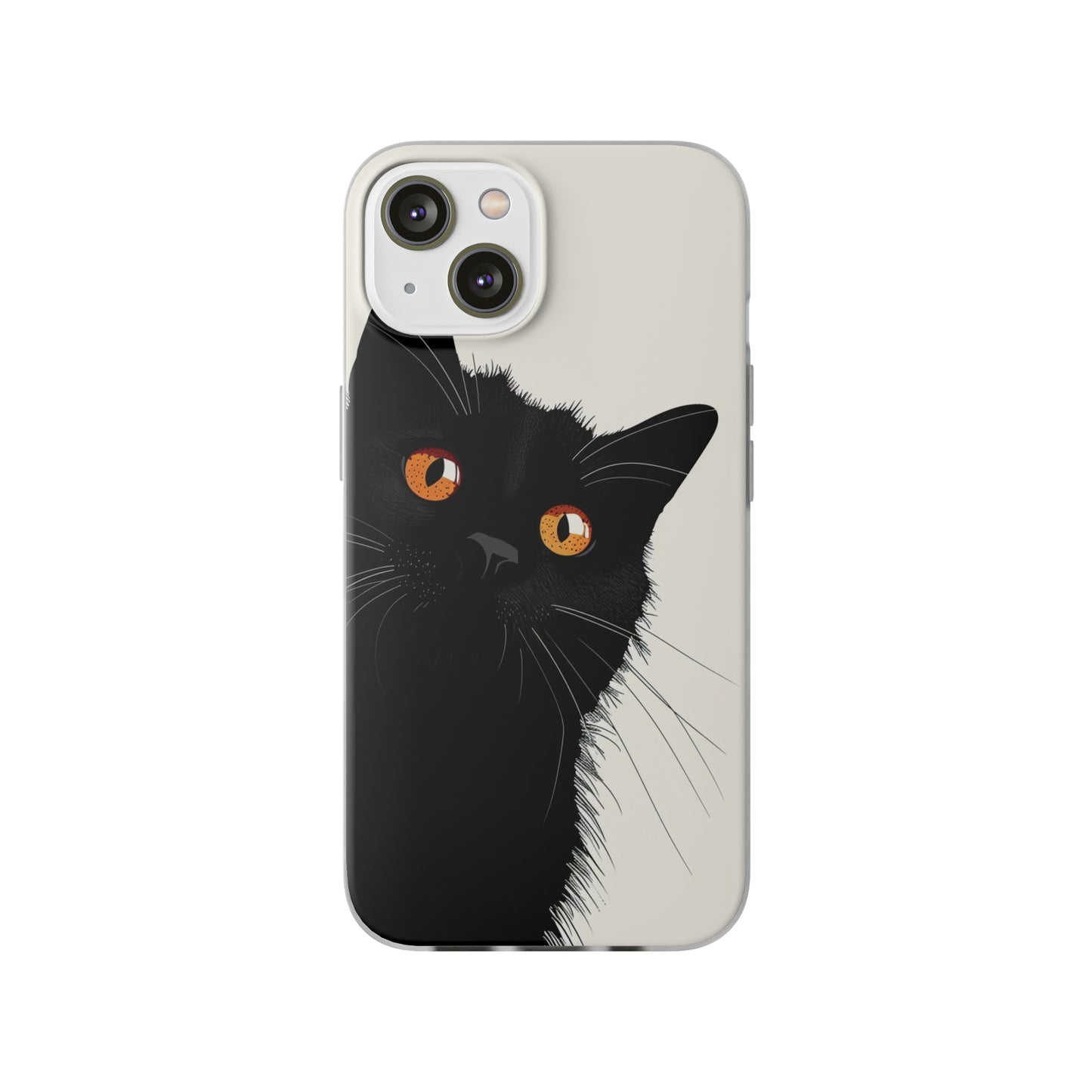 iPhone Flexi Case - Black Cat Orange Eyes Illustration