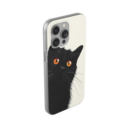 iPhone Flexi Case - Black Cat Orange Eyes Illustration