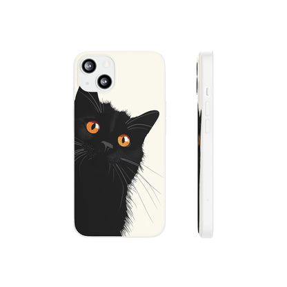 iPhone Flexi Case - Black Cat Orange Eyes Illustration