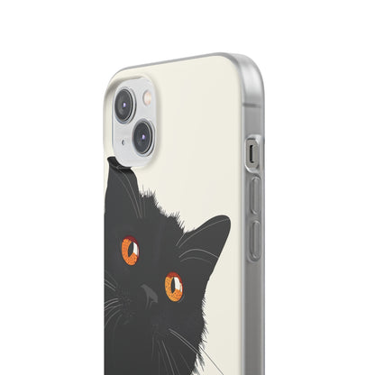 iPhone Flexi Case - Black Cat Orange Eyes Illustration