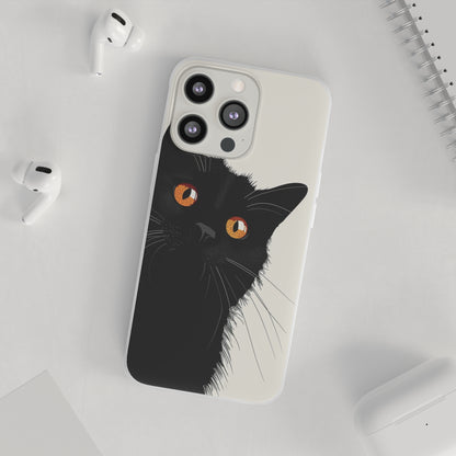 iPhone Flexi Case - Black Cat Orange Eyes Illustration