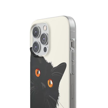 iPhone Flexi Case - Black Cat Orange Eyes Illustration