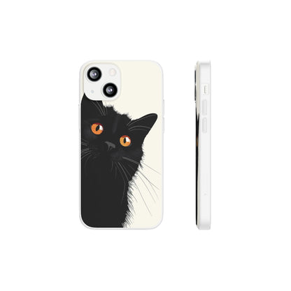 iPhone Flexi Case - Black Cat Orange Eyes Illustration