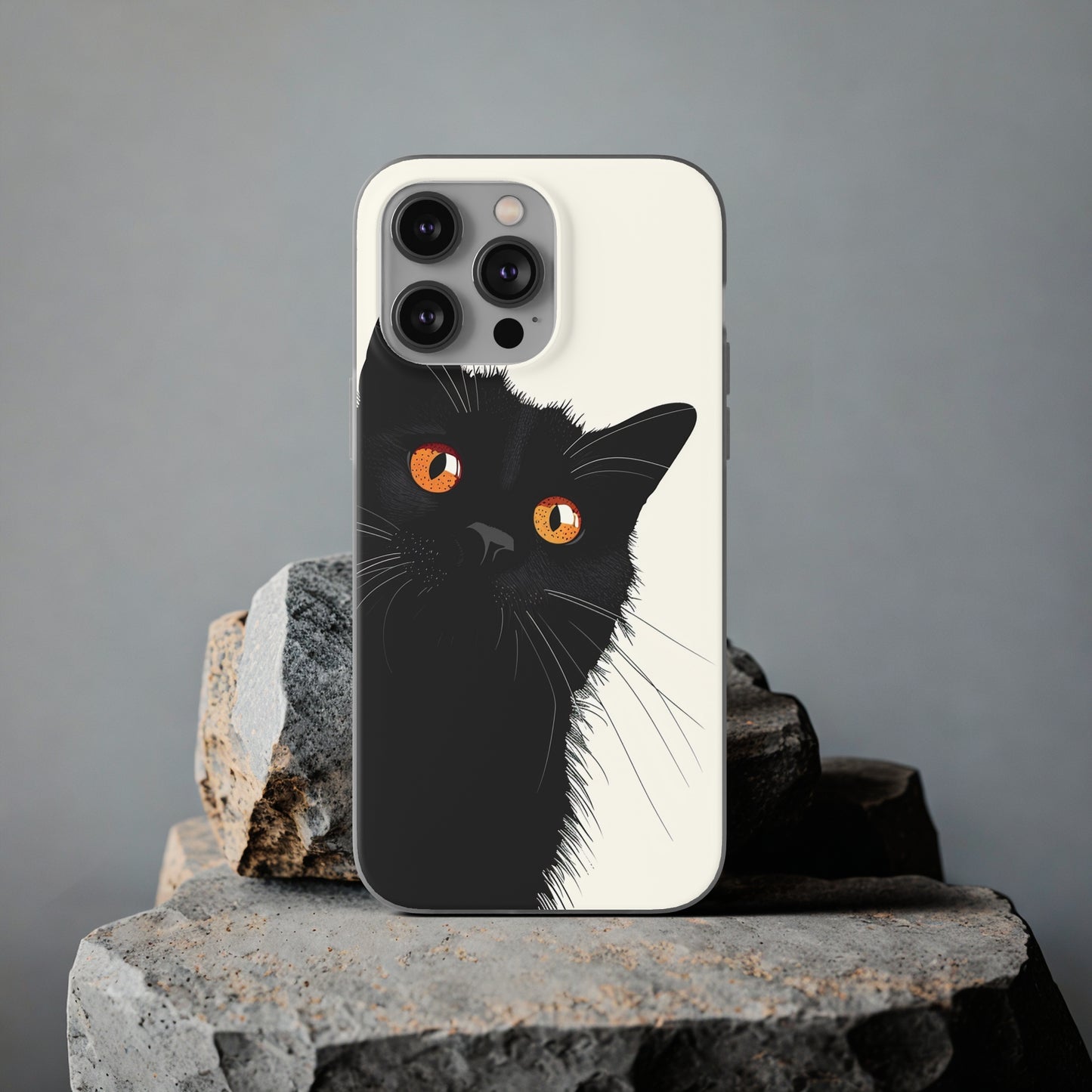 iPhone Flexi Case - Black Cat Orange Eyes Illustration