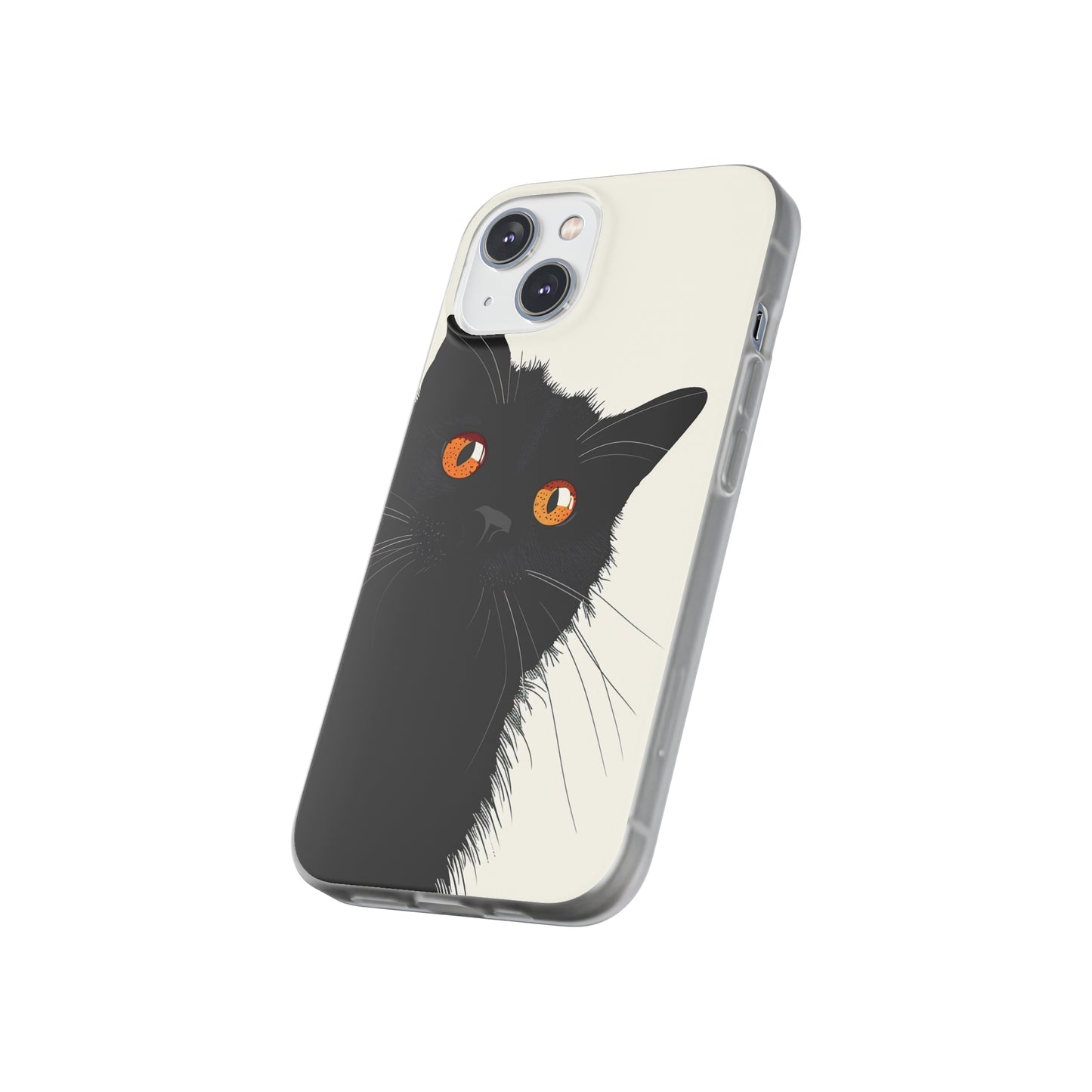 iPhone Flexi Case - Black Cat Orange Eyes Illustration